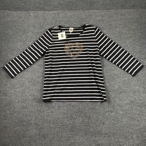 NWT Anne Klein Black White Long Sleeve Blouse Top Womans Size M